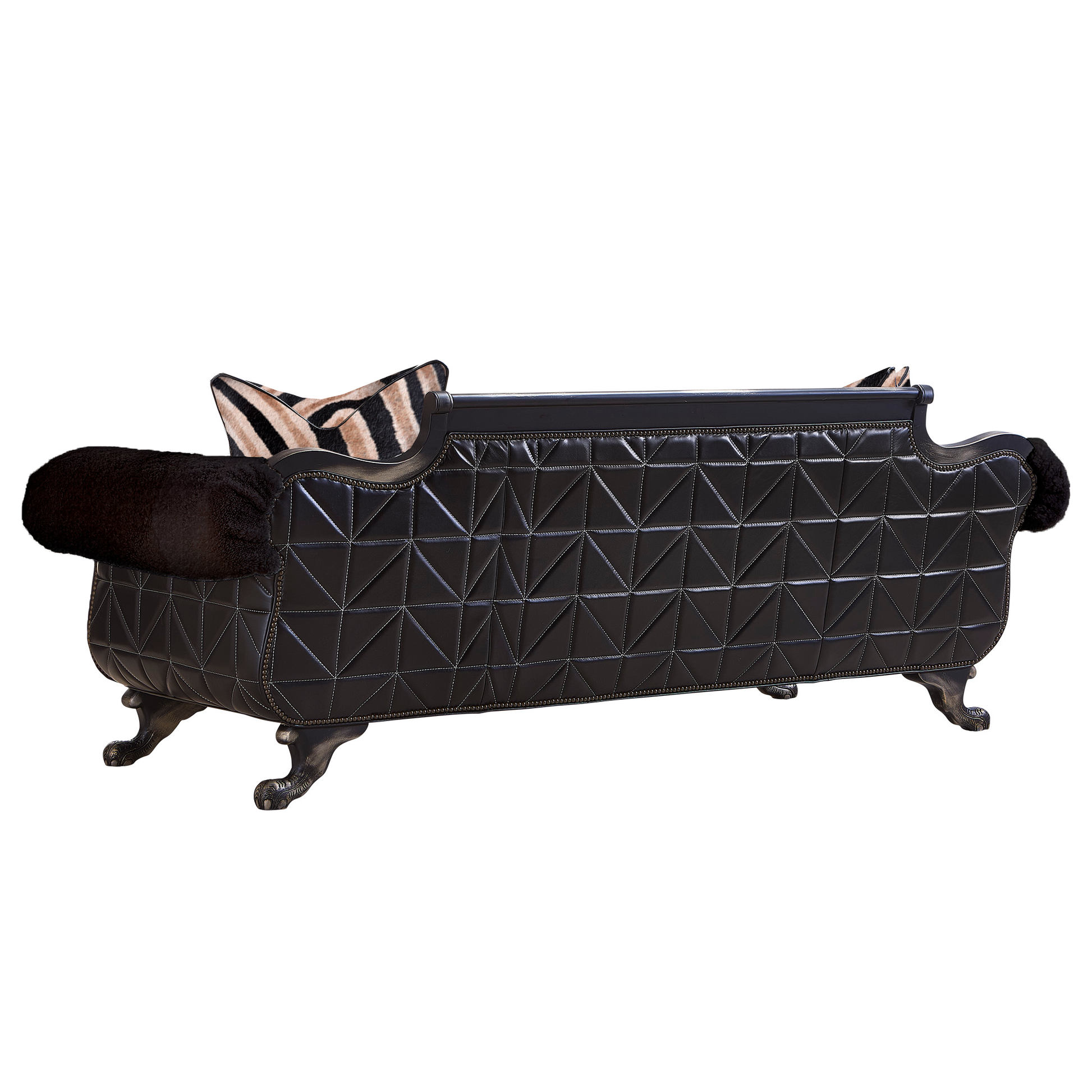 Coco Sheepskin Sofa Black, Quilted Black Leather detail back, Handcrafted in America, Old Hickory Tannery, UNAPOLOGETIC LUXE LIVING