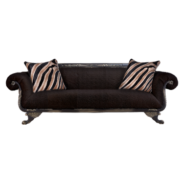 Coco Sheepskin Sofa Black with Duncan Phyfe styling, handcrafted in the USA, Old Hickory Tannery