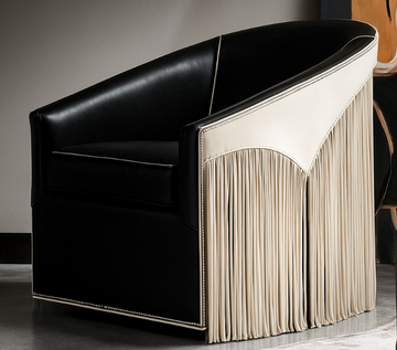 Lady Lasso Western Style Cowgirl Leather Fringe Luxury Swivel Accent Chair