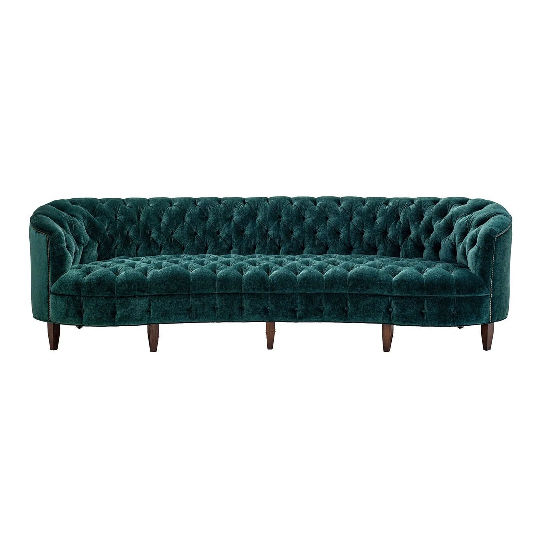 Valentina tufted chenille sofa in Hunter, green, handcrafted in America by Old Hickory Tannery