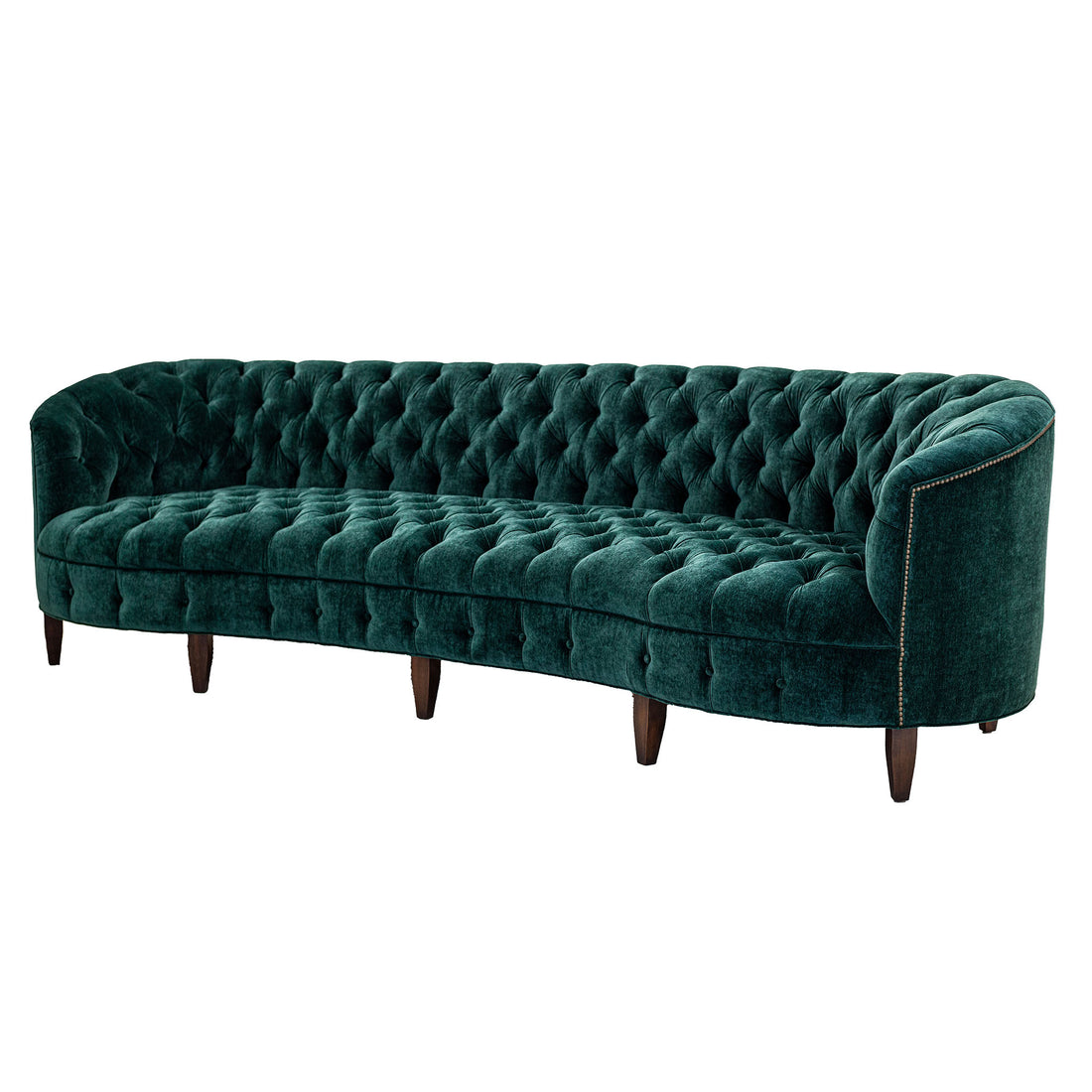 Valentina tufted chenille sofa in Hunter, green, handcrafted in America by Old Hickory Tannery