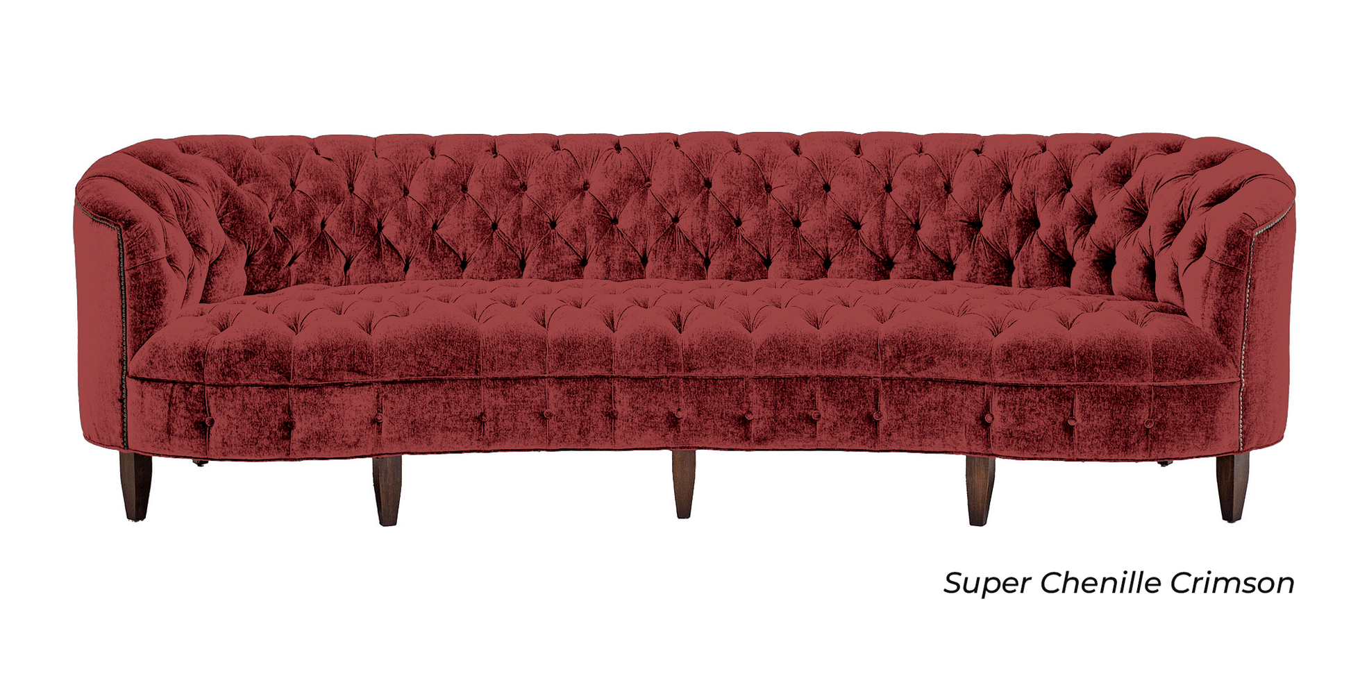 Valentina Sofa in chenille Crimson, Red, hand tufted, handcrafted in America, Old Hickory Tannery- UNAPOLOGETIC LUXE LIVING