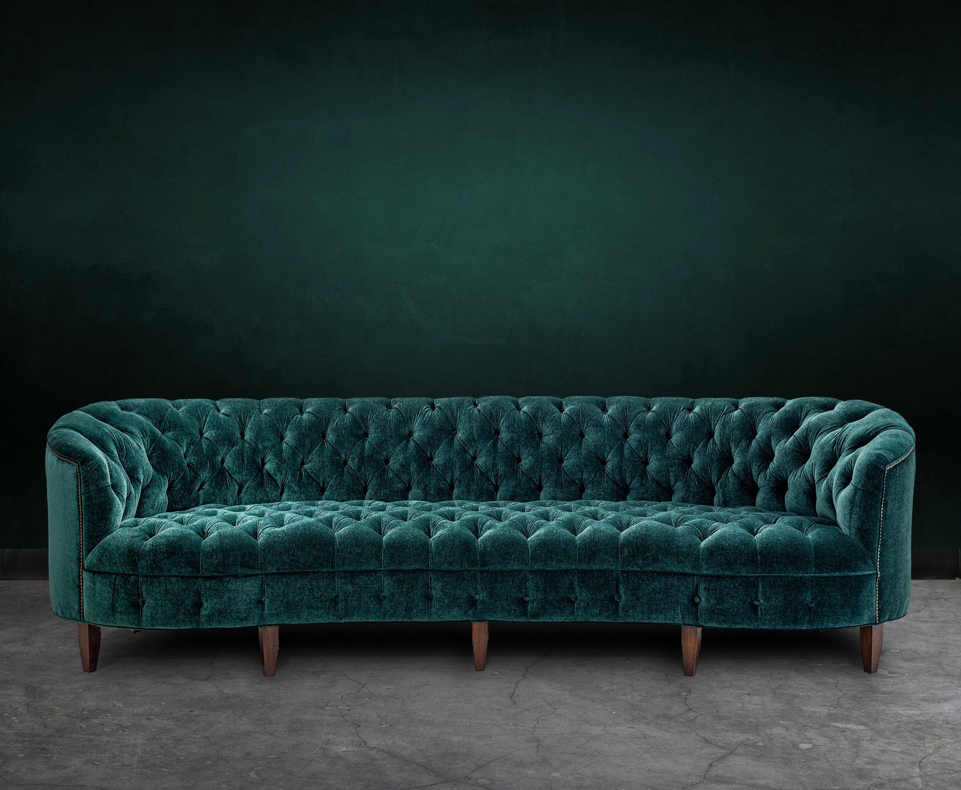 Valentina tufted chenille sofa in Hunter, handcrafted in America by Old Hickory Tannery
