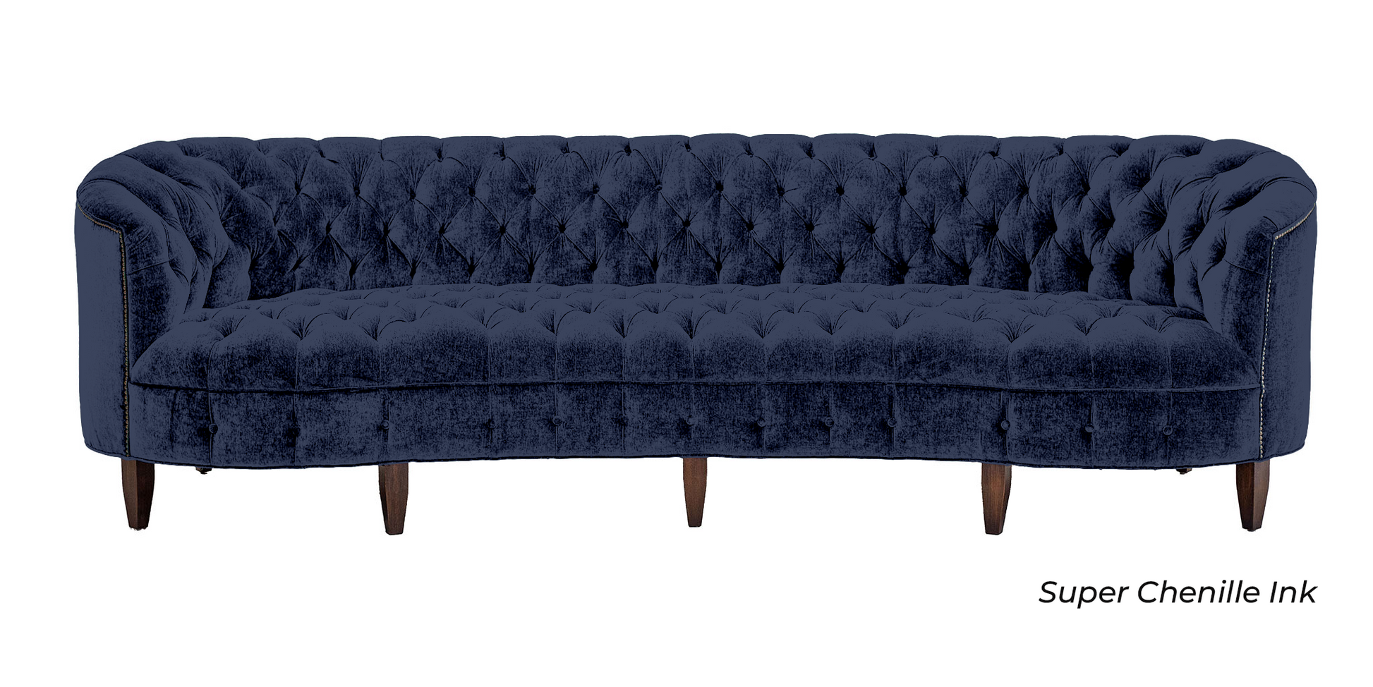 Valentina tufted chenille sofa in ink, blue, handcrafted in America by Old Hickory Tannery